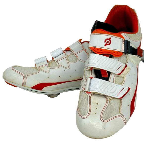 Men’s Peloton Biking Cycle Shoes - WHITE & ORANGE - Picture 1 of 16